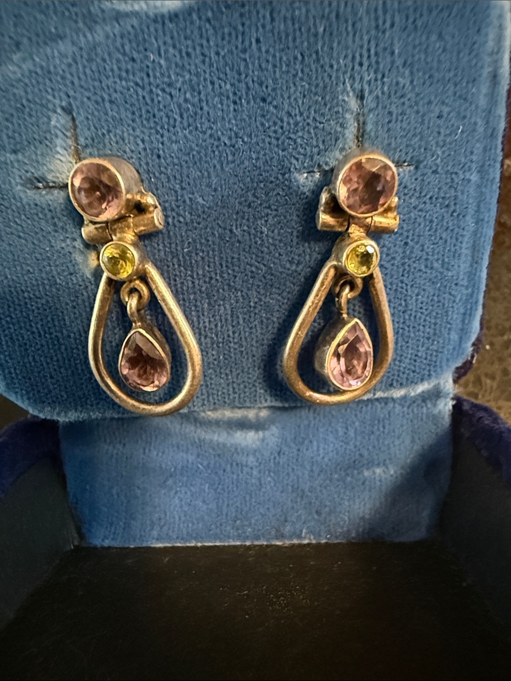 Vintage Sterling amethyst and peridot Teardrop Dangle Earrings 925